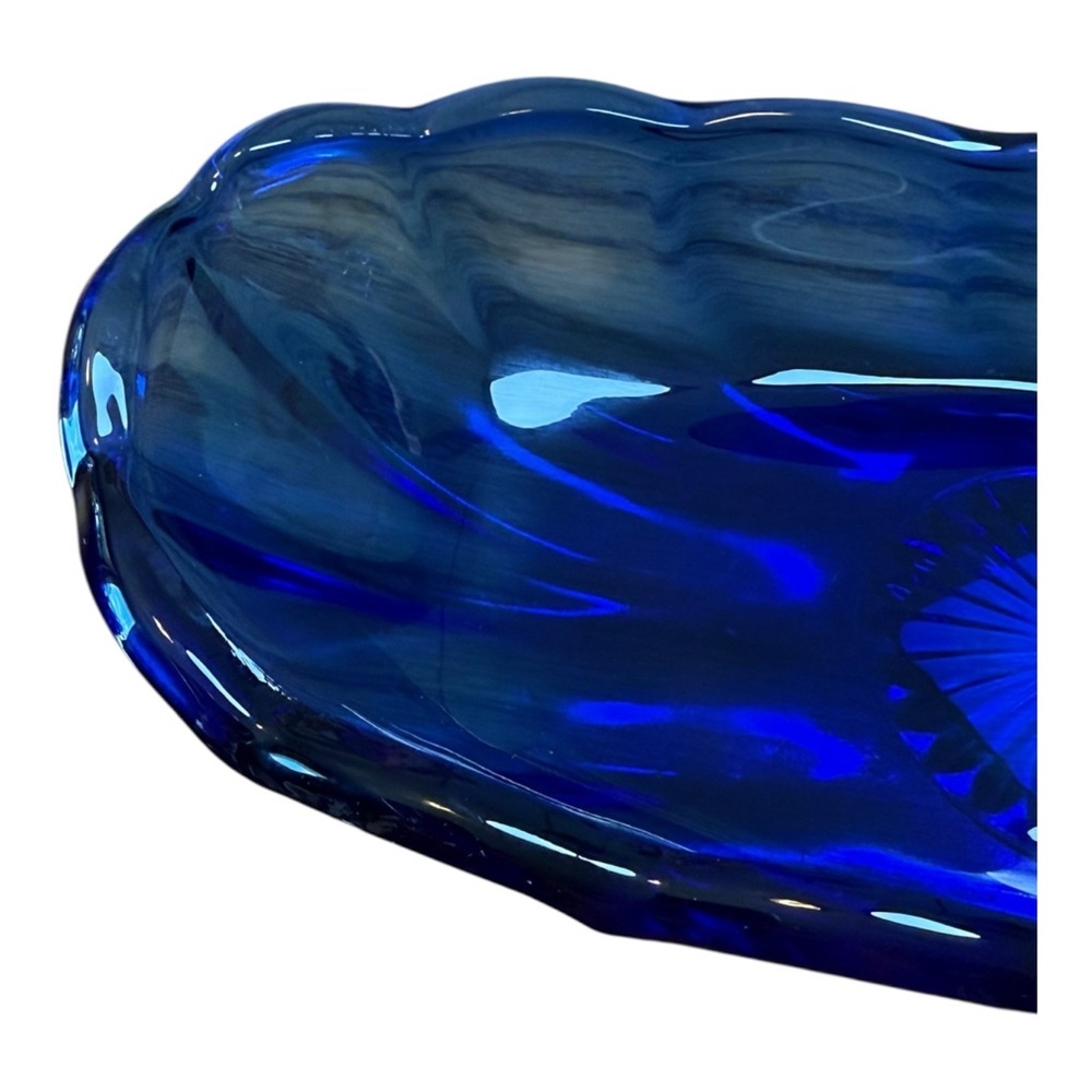 VTG Anchor Hocking Cobalt Blue Glass Dish Banana Split Ice Cream Bowl NWT - Picture 4 of 6